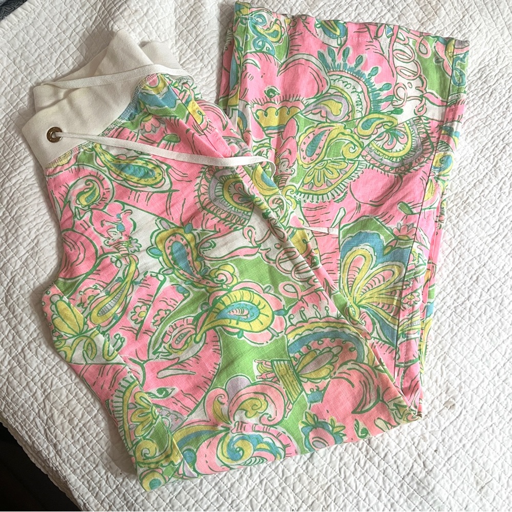 LILLY PULITZER wide leg linen drawstring pant XS